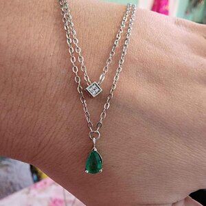Natural Emerald Necklace Sterling Silver